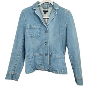 Gap Denim Blue Jean Blazer Jacket Three Button Long Sleeve Womens Size S